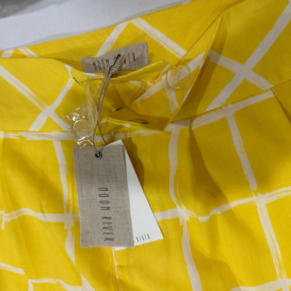 NWT MOON RIVER Anthropology Yellow White Wide Leg Trousers Women Sz S - Picture 5 of 13